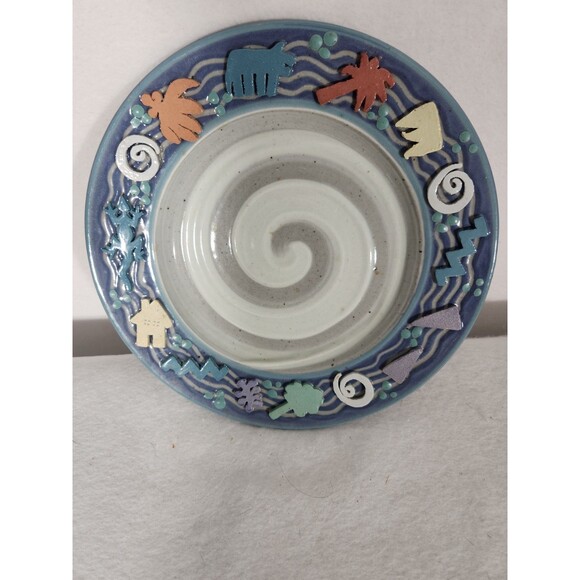 Signed Cunningham Studio Pottery Ceramic Plate - Purple/Gray/White Swirl - Picture 1 of 8